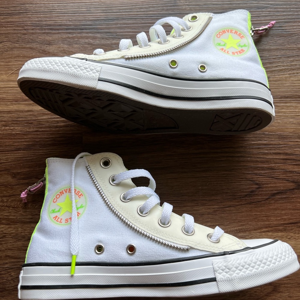White high top converse with zipper detail
